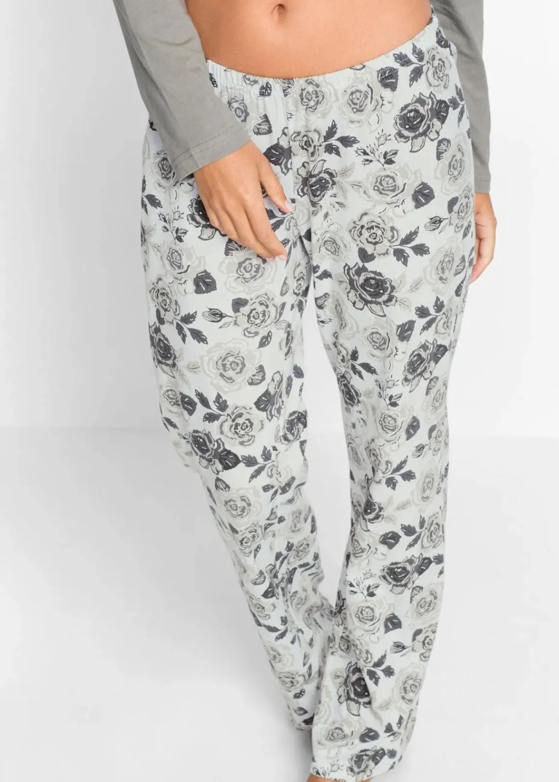 bonprix Wäsche·Nachtwäsche|Nachhaltigere Materialien^Pyjama aus reiner Bio-Baumwolle grau/weiß bedruckt