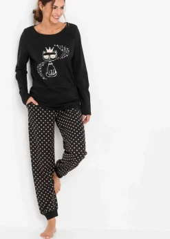 bonprix Wäsche·Nachtwäsche|Nachhaltigere Materialien^Pyjama aus reiner Bio-Baumwolle schwarz bedruckt