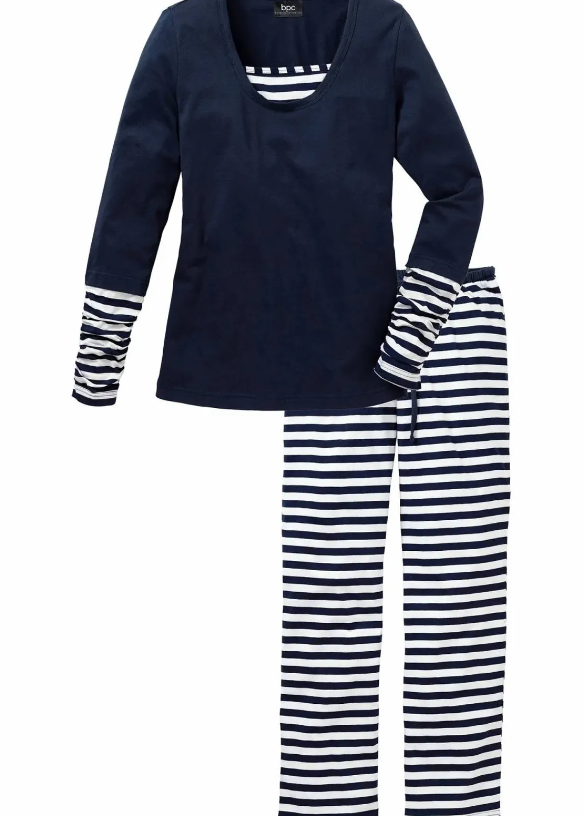bonprix Wäsche·Nachtwäsche|Nachhaltigere Materialien^Pyjama aus reiner Bio-Baumwolle dunkelblau/weiß gestreift