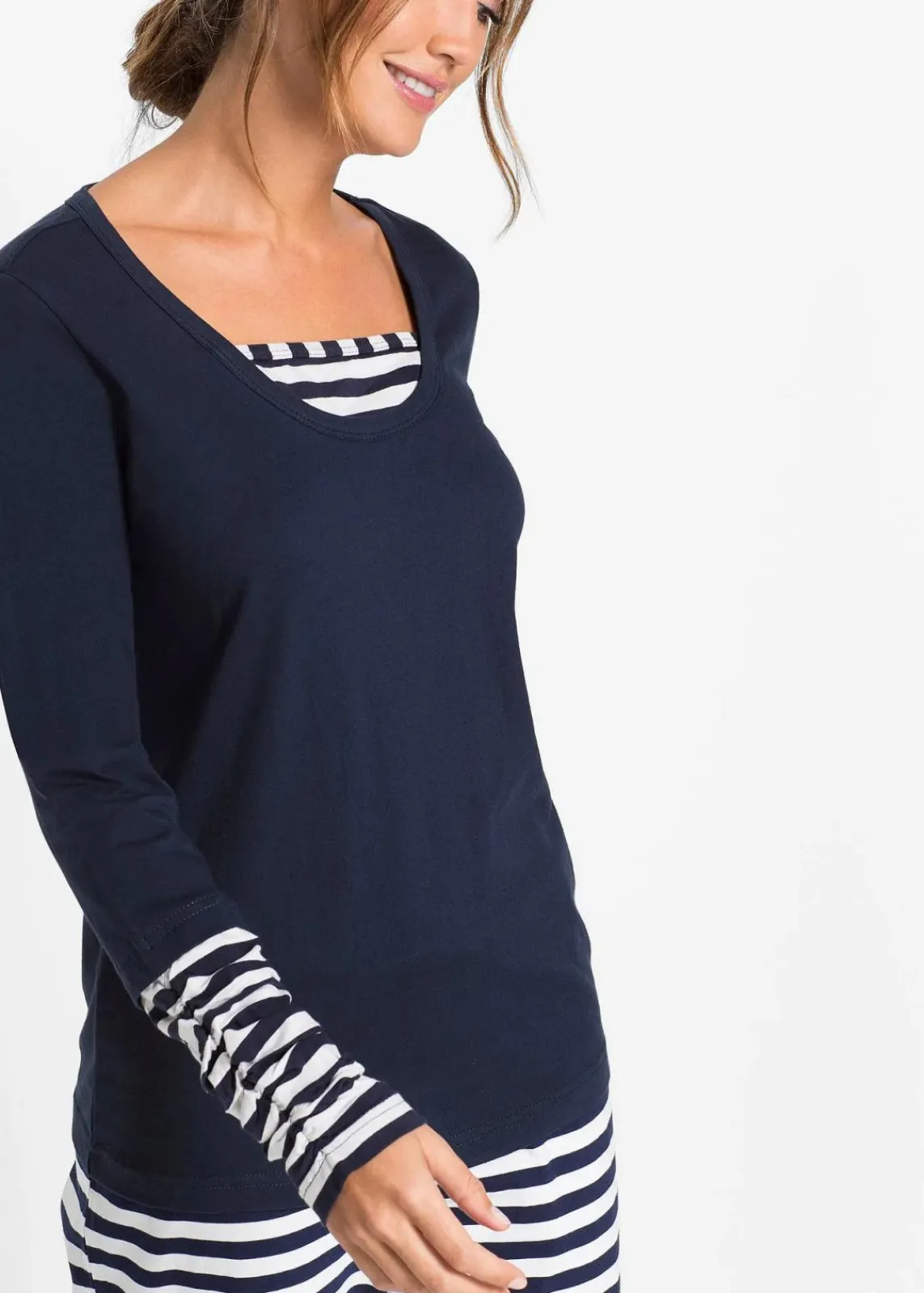 bonprix Wäsche·Nachtwäsche|Nachhaltigere Materialien^Pyjama aus reiner Bio-Baumwolle dunkelblau/weiß gestreift