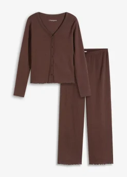 bonprix Wäsche·Nachtwäsche|Nachtwäsche^Pyjama aus Rippe mit Knopfleiste dunkelbraun