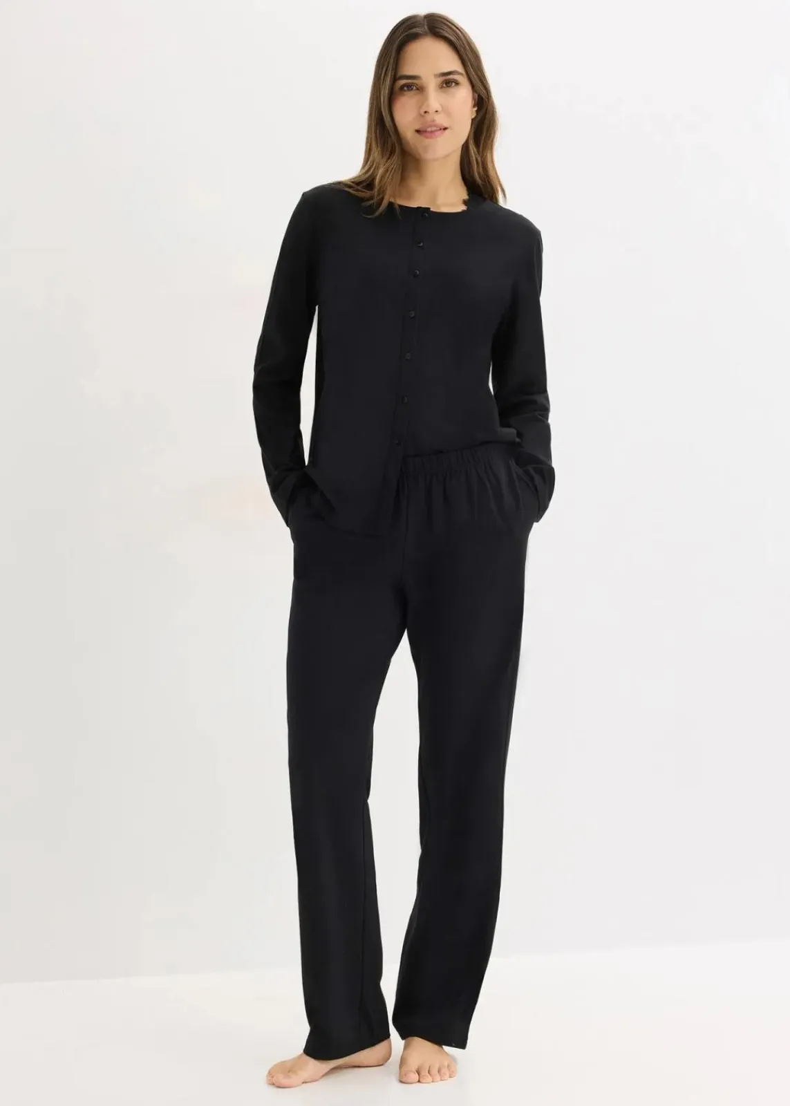 bonprix Wäsche·Nachtwäsche|Nachtwäsche^Pyjama aus weicher Baumwolle schwarz