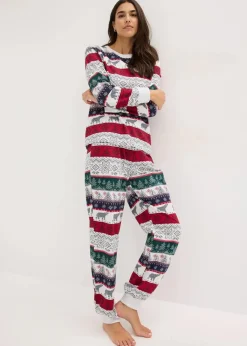 bonprix Wäsche·Nachtwäsche|Nachtwäsche^Pyjama aus weicher Baumwolle mit Geschenktasche naturmeliert bedruckt