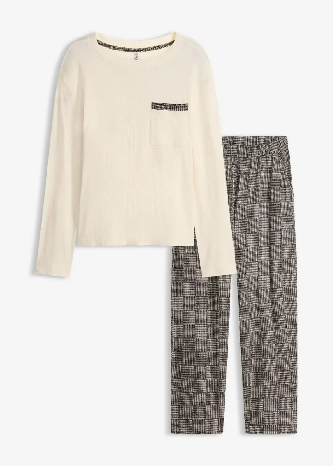 bonprix Wäsche·Nachtwäsche|Nachtwäsche^Pyjama aus weicher Baumwolle naturbeige/schwarz kariert