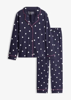 bonprix Wäsche·Nachtwäsche|Nachtwäsche^Pyjama aus weicher Baumwolle maritimblau/weiß gepunktet