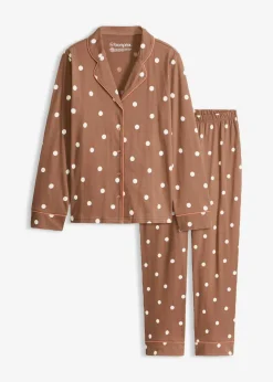 bonprix Nachtwäsche|Wäsche·Nachtwäsche^Pyjama aus weicher Baumwolle maronenbraun/naturbeige gepunktet