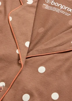 bonprix Nachtwäsche|Wäsche·Nachtwäsche^Pyjama aus weicher Baumwolle maronenbraun/naturbeige gepunktet