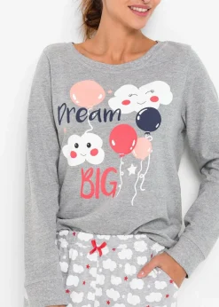 bonprix Wäsche·Nachtwäsche|Nachhaltigere Materialien^Pyjama mit Bio-Baumwolle hellgrau meliert bedruckt