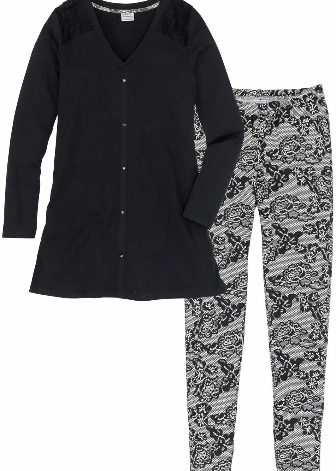 bonprix Wäsche·Nachtwäsche|Nachhaltigere Materialien^Pyjama mit Bio-Baumwolle schwarz/ grau bedruckt