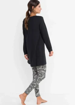 bonprix Wäsche·Nachtwäsche|Nachhaltigere Materialien^Pyjama mit Bio-Baumwolle schwarz/ grau bedruckt
