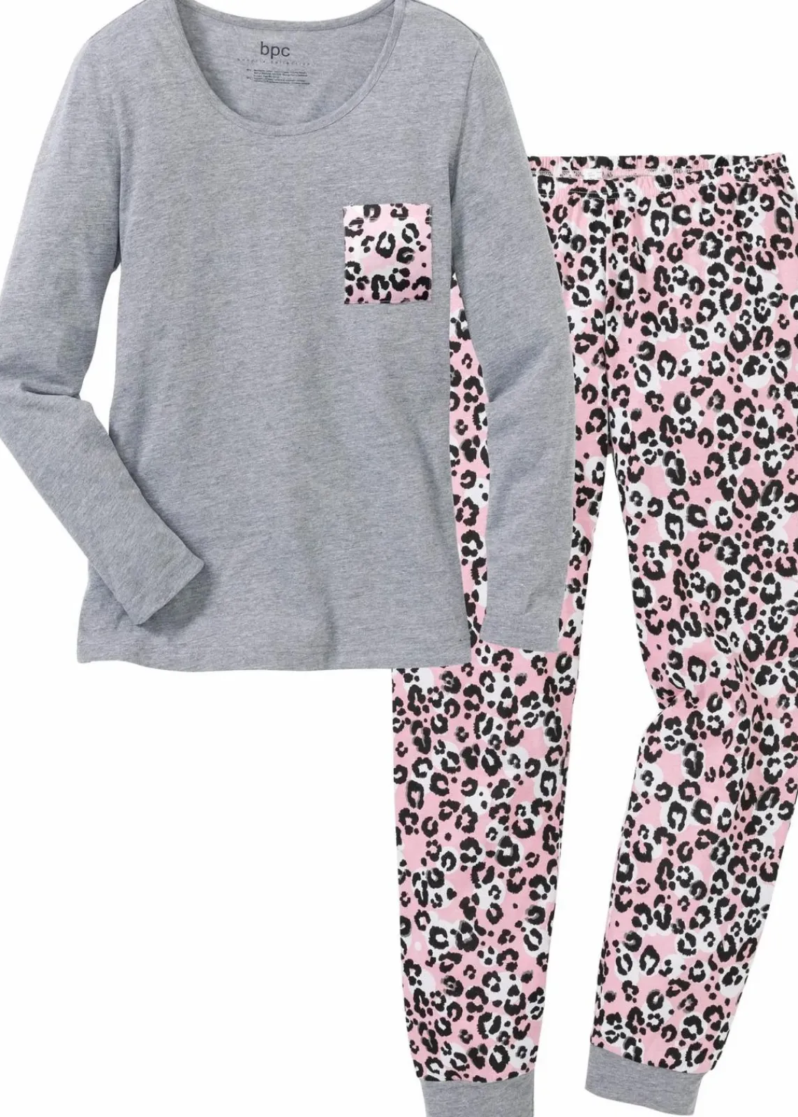 bonprix Wäsche·Nachtwäsche|Nachhaltigere Materialien^Pyjama mit Bio-Baumwolle grau meliert/puderrosa bedruckt