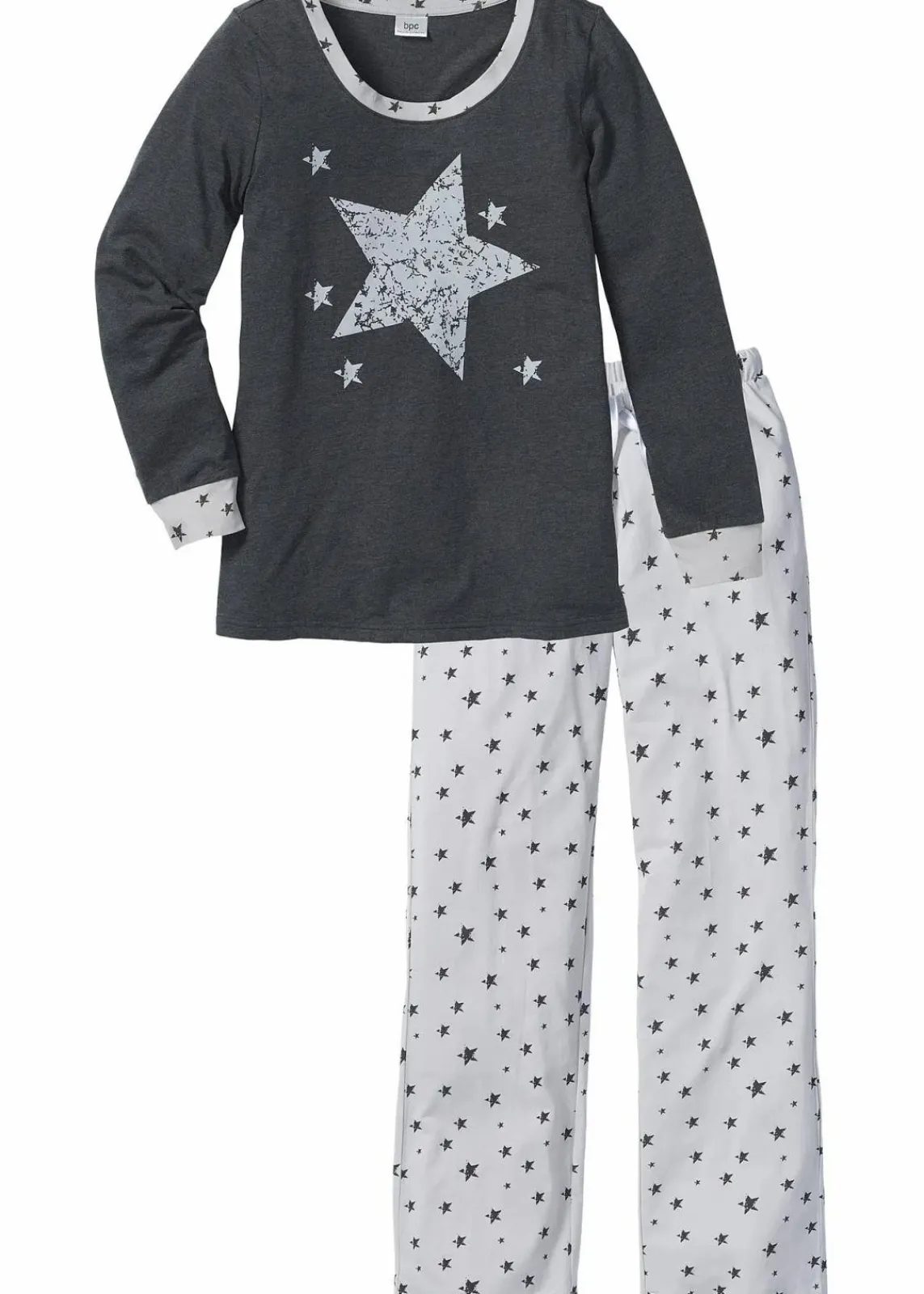 bonprix Wäsche·Nachtwäsche|Nachhaltigere Materialien^Pyjama mit Bio-Baumwolle anthrazit meliert