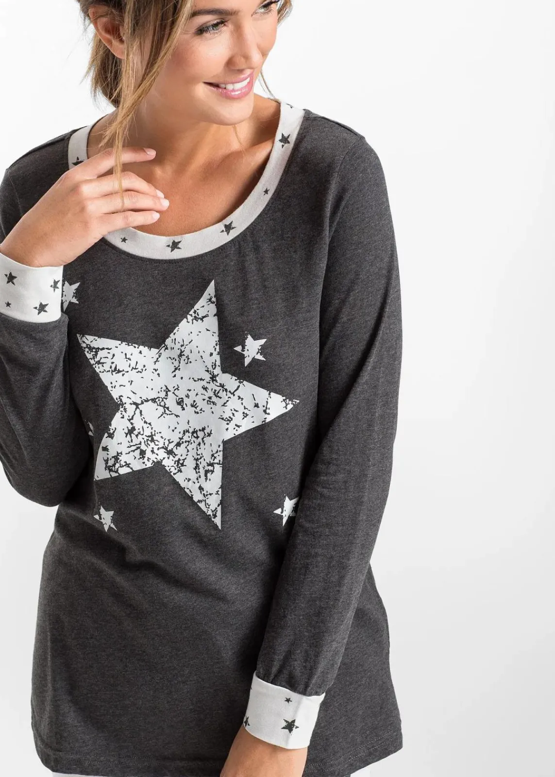 bonprix Wäsche·Nachtwäsche|Nachhaltigere Materialien^Pyjama mit Bio-Baumwolle anthrazit meliert