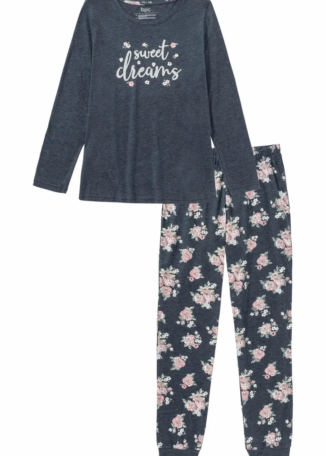 bonprix Wäsche·Nachtwäsche|Nachhaltigere Materialien^Pyjama mit Bio-Baumwolle blau meliert geblümt