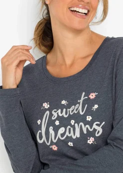 bonprix Wäsche·Nachtwäsche|Nachhaltigere Materialien^Pyjama mit Bio-Baumwolle blau meliert geblümt