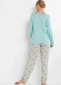bonprix Wäsche·Nachtwäsche|Nachhaltigere Materialien^Pyjama mit Bio-Baumwolle aquapastell/hellgrau meliert bedruckt