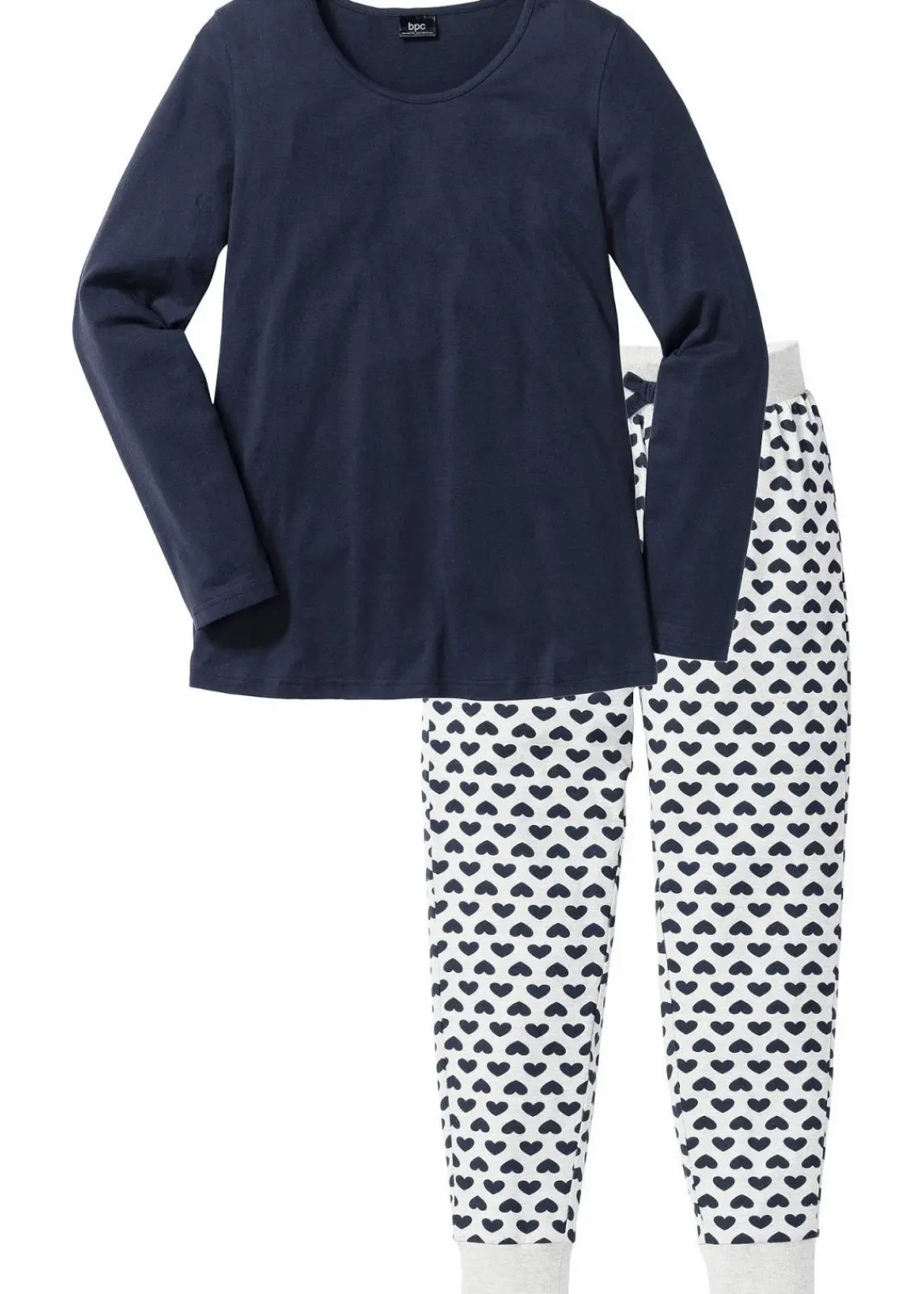 bonprix Wäsche·Nachtwäsche|Nachhaltigere Materialien^Pyjama mit Bio-Baumwolle dunkelblau/naturmeliert bedruckt