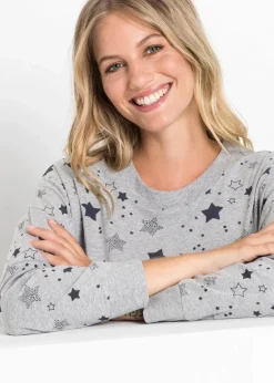 bonprix Wäsche·Nachtwäsche|Nachhaltigere Materialien^Pyjama mit Bio-Baumwolle hellgrau meliert bedruckt
