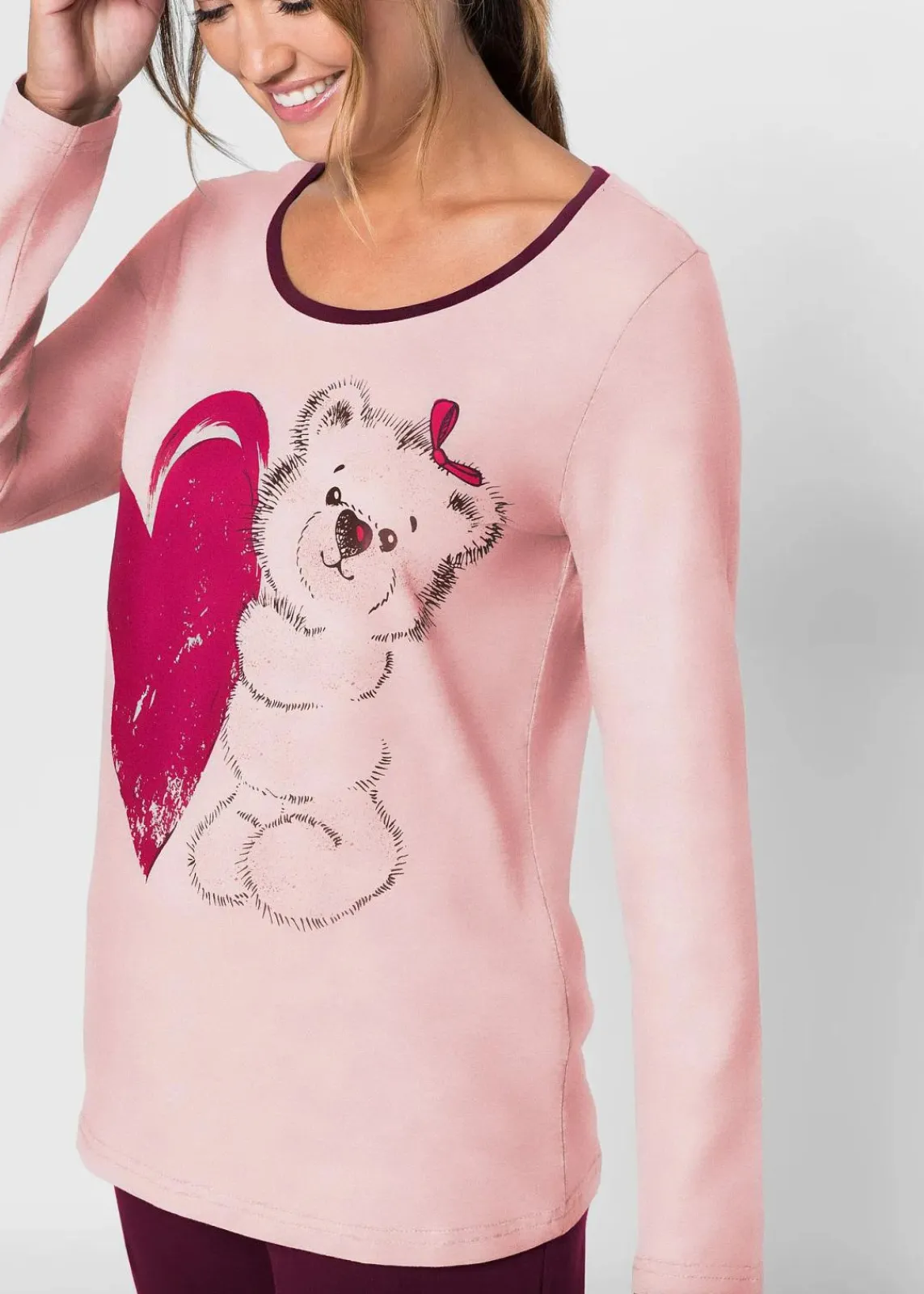 bonprix Nachhaltigere Materialien|Nachtwäsche^Pyjama mit Bio-Baumwolle altrosa bedruckt