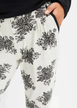 bonprix Wäsche·Nachtwäsche|Nachhaltigere Materialien^Pyjama mit dezenter Spitze schwarz/naturmeliert geblümt