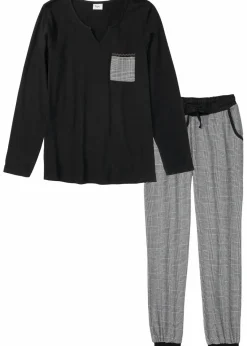 bonprix Wäsche·Nachtwäsche|Nachtwäsche^Pyjama mit Flanellhose schwarz kariert