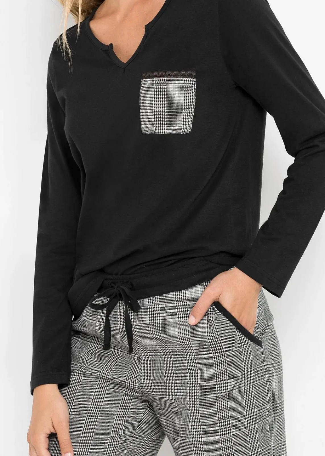 bonprix Wäsche·Nachtwäsche|Nachtwäsche^Pyjama mit Flanellhose schwarz kariert