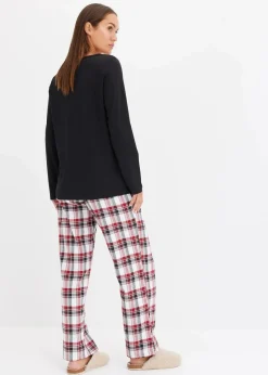 bonprix Wäsche·Nachtwäsche|Nachtwäsche^Pyjama mit Flanellhose schwarz/bordeaux kariert