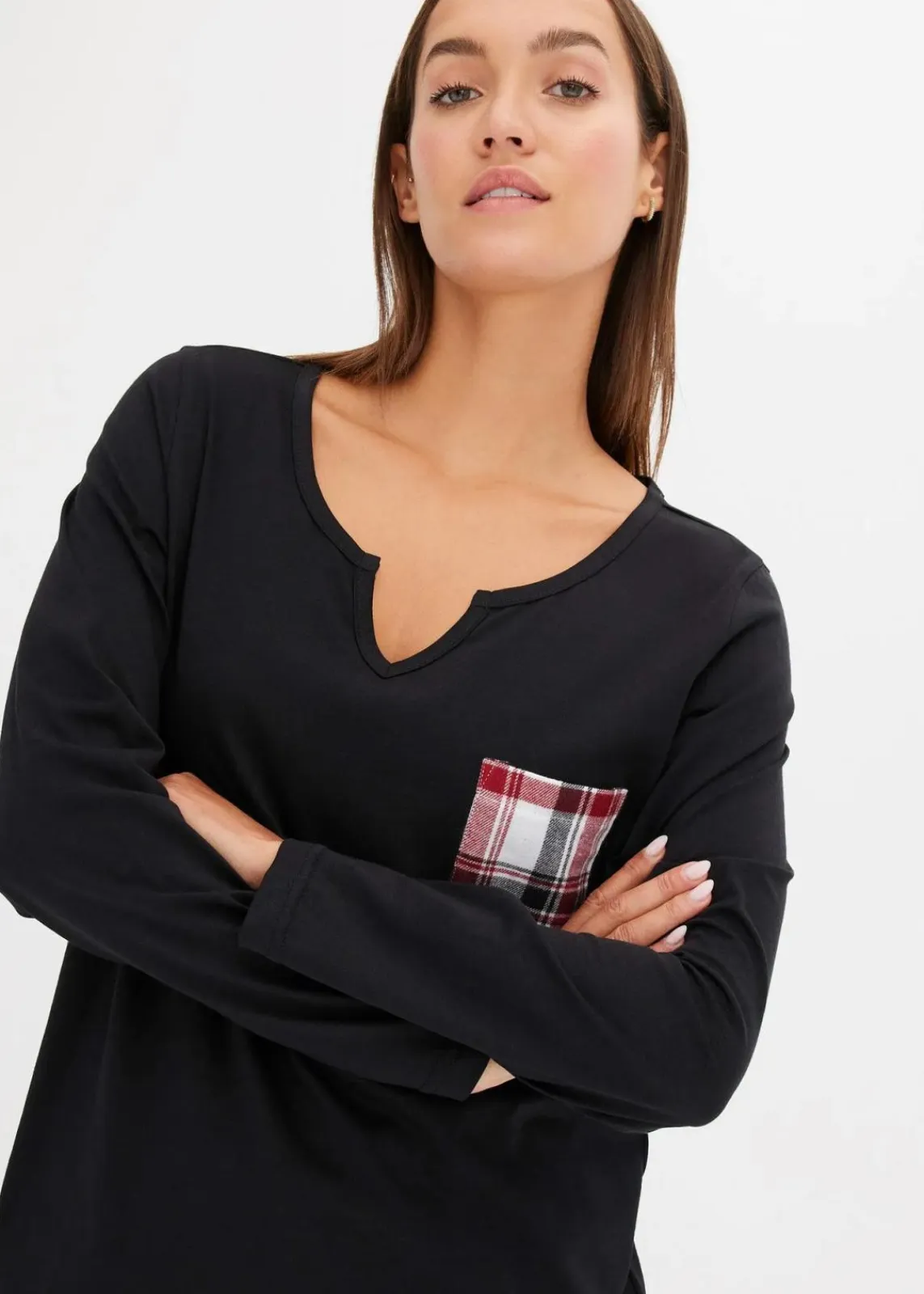 bonprix Wäsche·Nachtwäsche|Nachtwäsche^Pyjama mit Flanellhose schwarz/bordeaux kariert