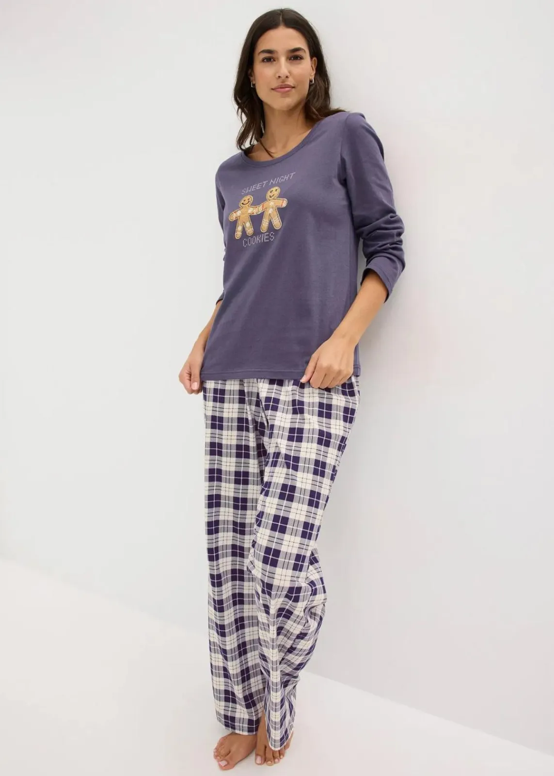 bonprix Wäsche·Nachtwäsche|Nachtwäsche^Pyjama mit Flanellhose blaubeere kariert