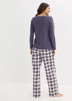 bonprix Wäsche·Nachtwäsche|Nachtwäsche^Pyjama mit Flanellhose blaubeere kariert