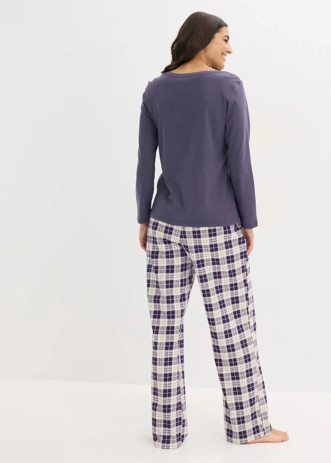 bonprix Wäsche·Nachtwäsche|Nachtwäsche^Pyjama mit Flanellhose blaubeere kariert