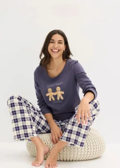 bonprix Wäsche·Nachtwäsche|Nachtwäsche^Pyjama mit Flanellhose blaubeere kariert