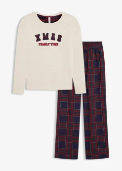 bonprix Wäsche·Nachtwäsche|Nachtwäsche^Pyjama mit Flanellhose und Geschenktasche naturmeliert/dunkelblau