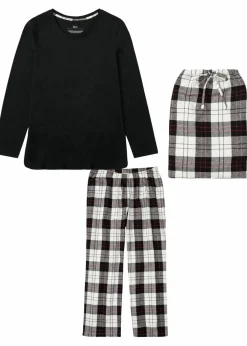 bonprix Wäsche·Nachtwäsche|Nachtwäsche^Pyjama mit Flanellhose und Geschenktasche schwarz kariert