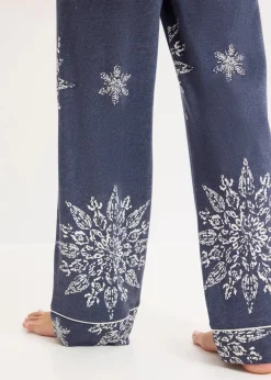bonprix Wäsche·Nachtwäsche|Nachtwäsche^Pyjama mit Knopfleiste blau meliert/naturbeige bedruckt