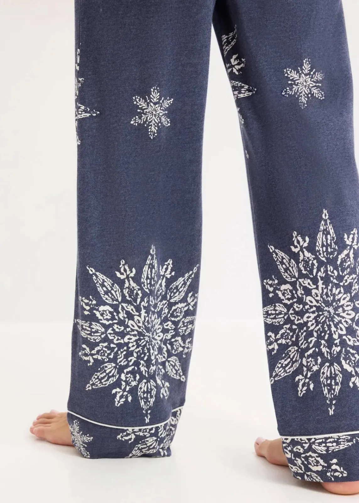 bonprix Wäsche·Nachtwäsche|Nachtwäsche^Pyjama mit Knopfleiste blau meliert/naturbeige bedruckt