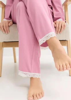 bonprix Wäsche·Nachtwäsche|Nachtwäsche^Pyjama mit Knopfleiste mauve/wollweiß