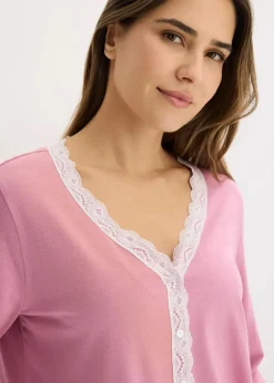 bonprix Wäsche·Nachtwäsche|Nachtwäsche^Pyjama mit Knopfleiste mauve/wollweiß