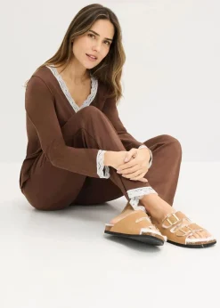 bonprix Nachhaltigere Materialien|Nachtwäsche^Pyjama mit Knopfleiste braun/wollweiß