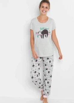 bonprix Wäsche·Nachtwäsche|Nachtwäsche^Pyjama mit kurzen Ärmeln naturmeliert bedruckt