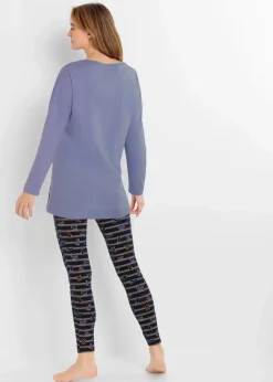 bonprix Wäsche·Nachtwäsche|Nachtwäsche^Pyjama mit Leggings dunkelblau/helllavendel bedruckt