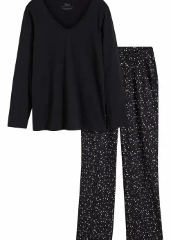 bonprix Wäsche·Nachtwäsche|Nachtwäsche^Pyjama mit schimmerndem Druck schwarz gepunktet