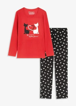 bonprix Wäsche·Nachtwäsche|Nachhaltigere Materialien^Pyjama mit Schlafmaske salsarot/schwarz bedruckt