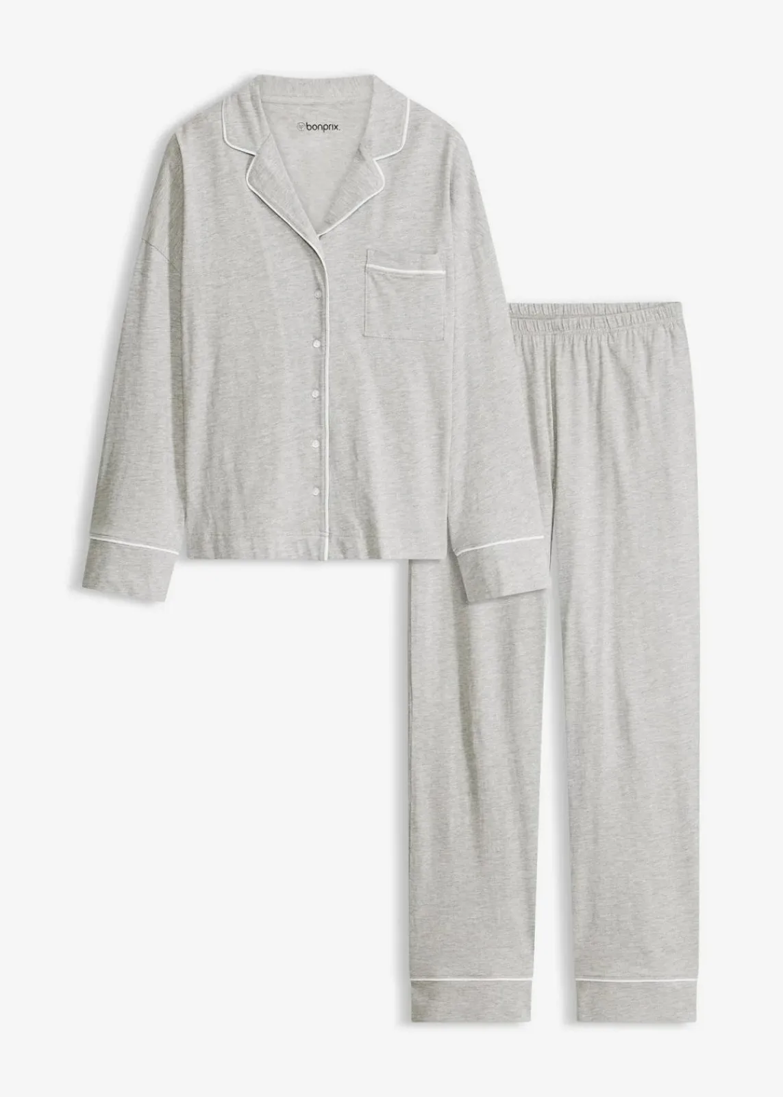bonprix Wäsche·Nachtwäsche|Nachtwäsche^Pyjama mit Viskose und Knopfleiste hellgrau meliert/weiß