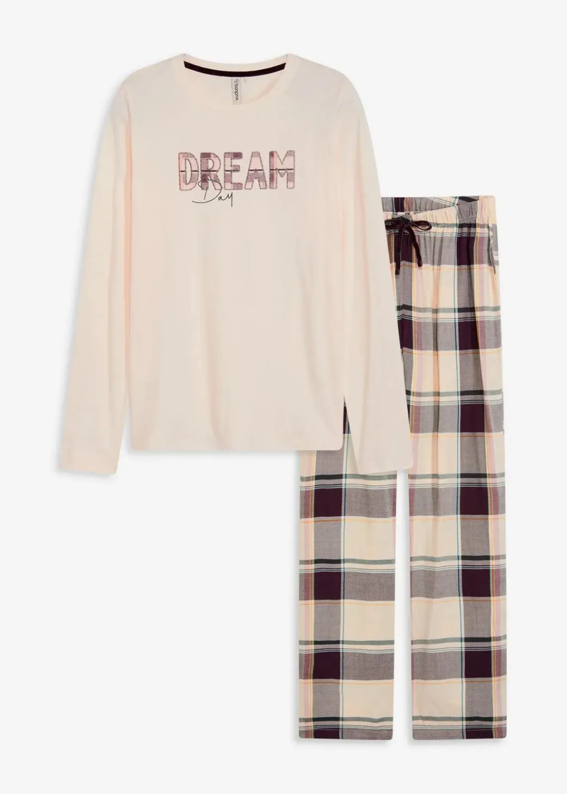 bonprix Wäsche·Nachtwäsche|Nachtwäsche^Pyjama mit weicher Webhose und Geschenktasche naturbeige/holunderbeere kariert