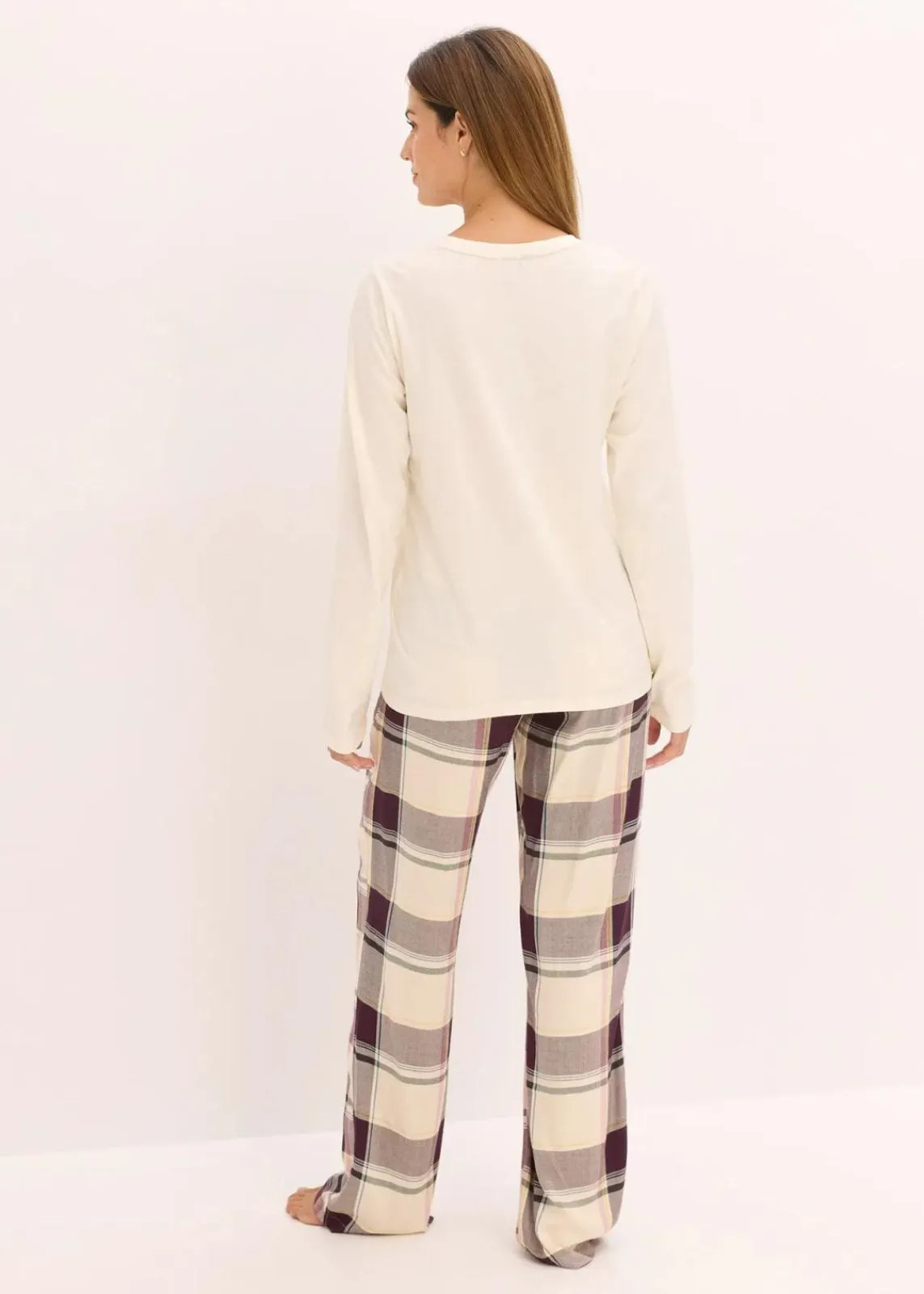 bonprix Wäsche·Nachtwäsche|Nachtwäsche^Pyjama mit weicher Webhose und Geschenktasche naturbeige/holunderbeere kariert