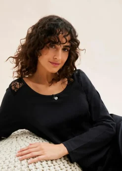 bonprix Wäsche·Nachtwäsche^Pyjama mit zarter Spitze schwarz