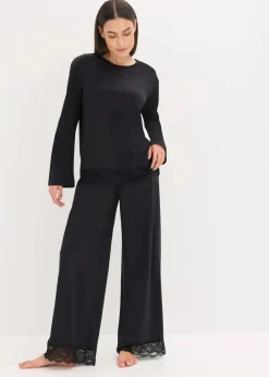 bonprix Wäsche·Nachtwäsche|Nachtwäsche^Pyjama mit zarter Spitze schwarz