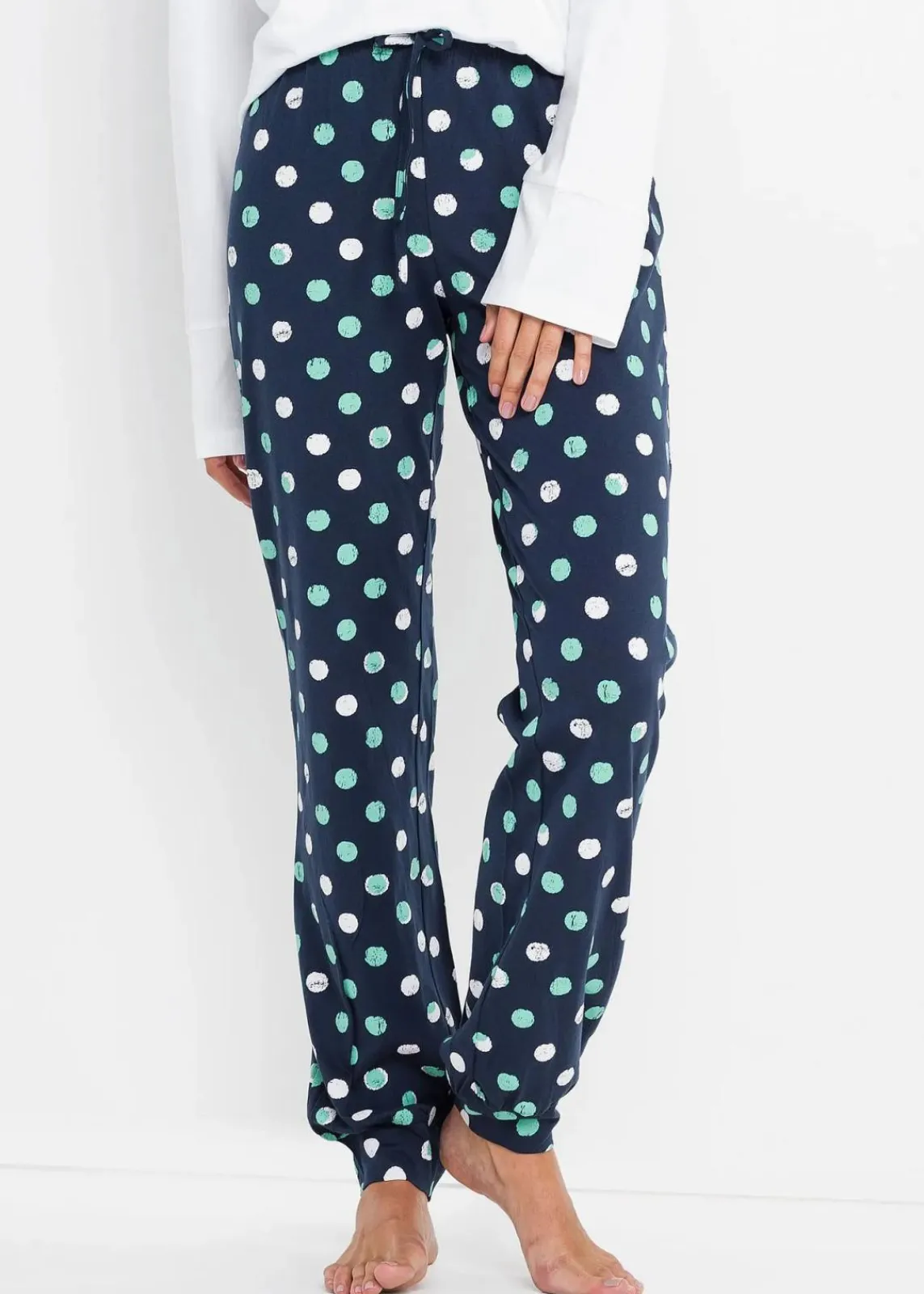 bonprix Wäsche·Nachtwäsche|Nachhaltigere Materialien^Pyjamahose dunkelblau gepunktet