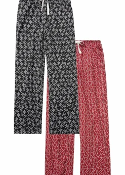 bonprix Wäsche·Nachtwäsche|Nachhaltigere Materialien^Pyjamahose aus reiner Bio-Baumwolle (2er Pack) schwarz/abendrot bedruckt